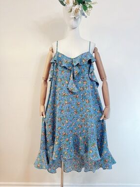 Stylenanda Blue Floral Ruffle Slip Dress (Free Size S–XL)